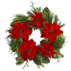 28" Poinsettia & Pine Wreath