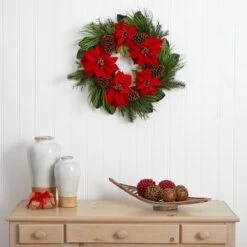 28" Poinsettia & Pine Wreath -Michaels X-Mas Decor D322809S 12