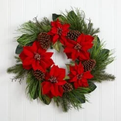 28" Poinsettia & Pine Wreath -Michaels X-Mas Decor D322809S 13