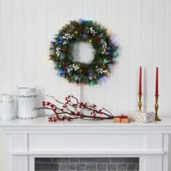 24" LED Snow Tipped Pinecone & White Berry Wreath -Michaels X-Mas Decor D322815S 4