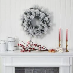 24" LED Flocked Christmas Wreath -Michaels X-Mas Decor D322875S 5