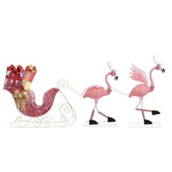 Christmas Flamingo Reindeer With Sleigh