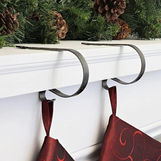 Original MantleClip® Holly Embossed Pewter Stocking Holders, 2ct. 5 Original MantleClip® Holly Embossed Pewter Stocking Holders, 2ct. - Image 3