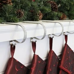 Original MantleClip® Silver Glitter Stocking Holders, 4ct. -Michaels X-Mas Decor D349602S 2