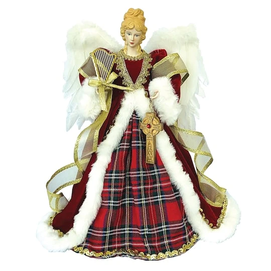 Santa's Workshop 16" Red Plaid Angel Tree Topper 4 Santa's Workshop 16" Red Plaid Angel Tree Topper - Image 2