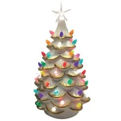 Santa's Workshop 14" Lighted White Ceramic Tree With Gold Tips