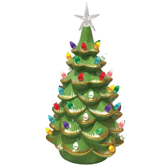 Santa's Workshop 14" Lighted Green Ceramic Tree With Gold Tips 3 Santa's Workshop 14" Lighted Green Ceramic Tree With Gold Tips