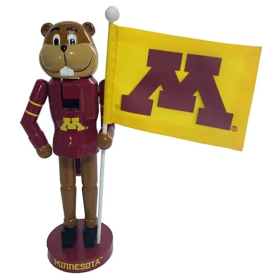 12'' Minnesota Golden Gopher Mascot With Flag Nutcracker 3 12'' Minnesota Golden Gopher Mascot With Flag Nutcracker