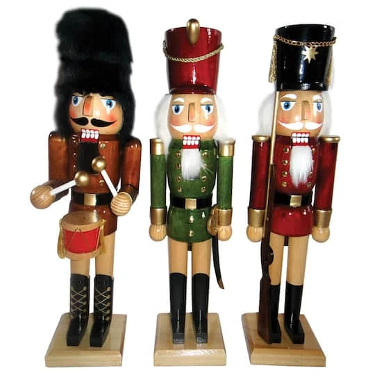 Santa's Workshop 14" Natural Wood Nutcracker Set, 3ct. 3 Santa's Workshop 14" Natural Wood Nutcracker Set, 3ct.