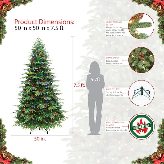 7.5ft. Pre-Lit Rutland Spruce Artificial Christmas Tree, Dual Color Lights 7 7.5ft. Pre-Lit Rutland Spruce Artificial Christmas Tree, Dual Color Lights - Image 5
