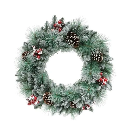 24" Glitter Pine, Cones & Red Berries Wreath 4 24" Glitter Pine, Cones & Red Berries Wreath - Image 2