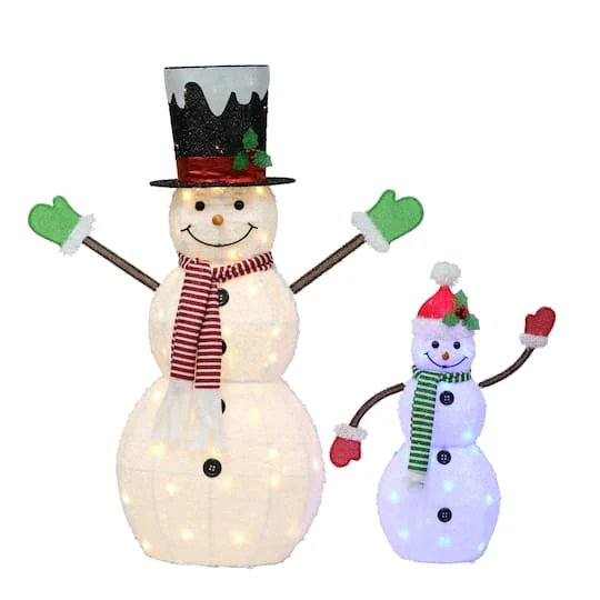 2-Piece Pre-Lit Blue And White Outdoor Snowmen Set 3 2-Piece Pre-Lit Blue And White Outdoor Snowmen Set