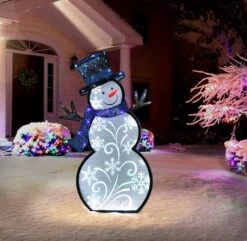 30" Pre-Lit White Outdoor Snowman With Blue Scarf -Michaels X-Mas Decor D393501S 2