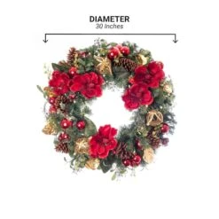Village Lighting 30" Pre-Lit Red Magnolia Christmas Wreath, Clear LED Lights 17 Village Lighting 30" Pre-Lit Red Magnolia Christmas Wreath, Clear LED Lights -Michaels X-Mas Decor D403166S 17