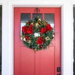 Village Lighting 30" Pre-Lit Red Magnolia Christmas Wreath, Clear LED Lights 15 Village Lighting 30" Pre-Lit Red Magnolia Christmas Wreath, Clear LED Lights -Michaels X-Mas Decor D403166S 5