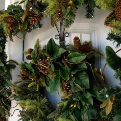 Village Lighting 30" Pre-Lit Magnolia Leaf Christmas Wreath, Clear LED Lights -Michaels X-Mas Decor D403185S 4