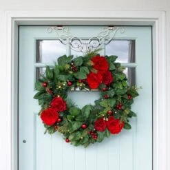Village Lighting 30" LED Red Peonies & Berry Wreath 15 Village Lighting 30" LED Red Peonies & Berry Wreath -Michaels X-Mas Decor D403198S 2
