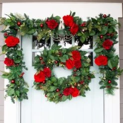 Village Lighting 30" LED Red Peonies & Berry Wreath 16 Village Lighting 30" LED Red Peonies & Berry Wreath -Michaels X-Mas Decor D403198S 3