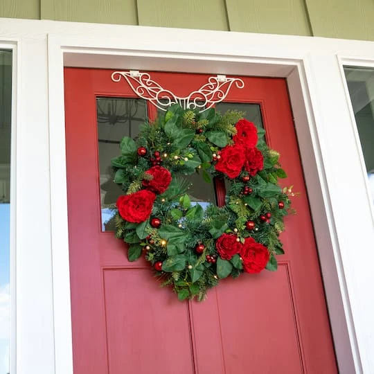 Village Lighting 30" LED Red Peonies & Berry Wreath 7 Village Lighting 30" LED Red Peonies & Berry Wreath - Image 5