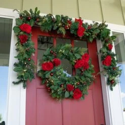 Village Lighting 30" LED Red Peonies & Berry Wreath 18 Village Lighting 30" LED Red Peonies & Berry Wreath -Michaels X-Mas Decor D403198S 5