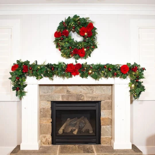 Village Lighting 30" LED Red Peonies & Berry Wreath 12 Village Lighting 30" LED Red Peonies & Berry Wreath - Image 10