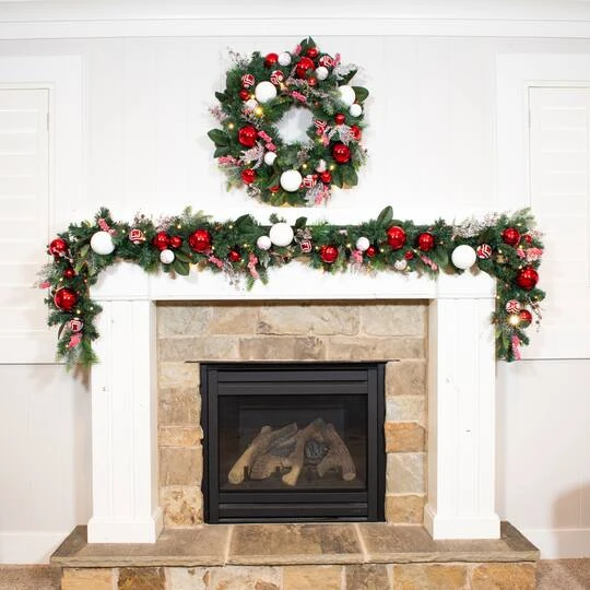 Village Lighting 30" Pre-Lit Nordic Christmas Wreath, Red & Clear LED Lights 9 Village Lighting 30" Pre-Lit Nordic Christmas Wreath, Red & Clear LED Lights - Image 7