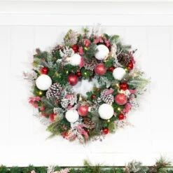 Village Lighting 30" Pre-Lit Frosted Wonderland Christmas Wreath, Red & Clear LED Lights -Michaels X-Mas Decor D403209S 10