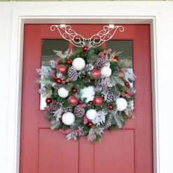 Village Lighting 30" Pre-Lit Frosted Wonderland Christmas Wreath, Red & Clear LED Lights -Michaels X-Mas Decor D403209S 2