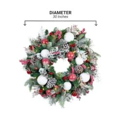 Village Lighting 30" Pre-Lit Frosted Wonderland Christmas Wreath, Red & Clear LED Lights -Michaels X-Mas Decor D403209S 22