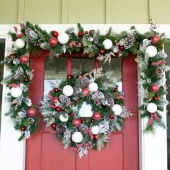Village Lighting 30" Pre-Lit Frosted Wonderland Christmas Wreath, Red & Clear LED Lights -Michaels X-Mas Decor D403209S 3