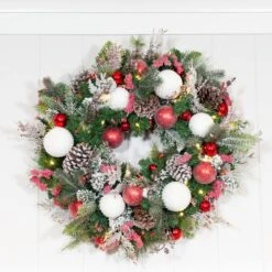 Village Lighting 30" Pre-Lit Frosted Wonderland Christmas Wreath, Red & Clear LED Lights -Michaels X-Mas Decor D403209S 9
