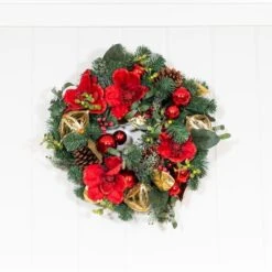 Village Lighting 24" Red Magnolia Wreath -Michaels X-Mas Decor D403212S 5