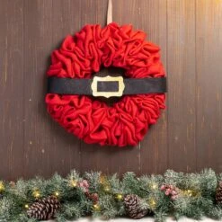Glitzhome® 18" Christmas Red Belt Fabric Wreath 12 Glitzhome® 18" Christmas Red Belt Fabric Wreath -Michaels X-Mas Decor D444197S 2