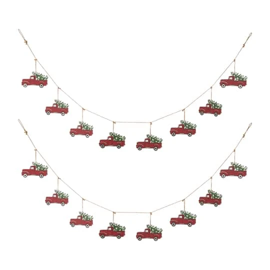 Glitzhome® 6ft. Christmas Red Truck Garland, 2ct. 4 Glitzhome® 6ft. Christmas Red Truck Garland, 2ct. - Image 2
