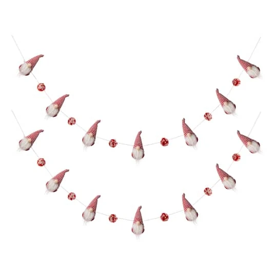 Glitzhome® 6ft. Red & White Fabric Christmas Gnome Garland, 2ct. 4 Glitzhome® 6ft. Red & White Fabric Christmas Gnome Garland, 2ct. - Image 2