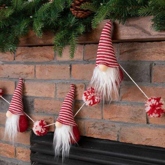 Glitzhome® 6ft. Red & White Fabric Christmas Gnome Garland, 2ct. 7 Glitzhome® 6ft. Red & White Fabric Christmas Gnome Garland, 2ct. - Image 5