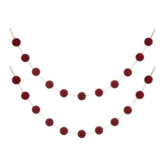Glitzhome® 6ft. Red & Black Plaid Fabric Garland, 2ct. 3 Glitzhome® 6ft. Red & Black Plaid Fabric Garland, 2ct.
