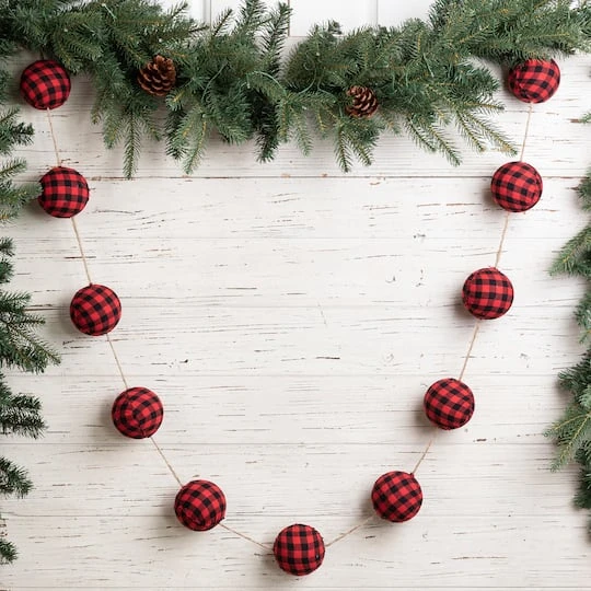 Glitzhome® 6ft. Red & Black Plaid Fabric Garland, 2ct. 5 Glitzhome® 6ft. Red & Black Plaid Fabric Garland, 2ct. - Image 3