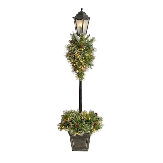 5ft. Pre-Lit LED Holiday Decorated Lamp Post With Faux Greenery In Decorative Container 3 5ft. Pre-Lit LED Holiday Decorated Lamp Post With Faux Greenery In Decorative Container