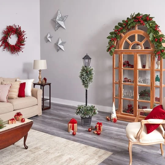 5ft. Pre-Lit LED Holiday Decorated Lamp Post With Faux Greenery In Decorative Container 13 5ft. Pre-Lit LED Holiday Decorated Lamp Post With Faux Greenery In Decorative Container - Image 11