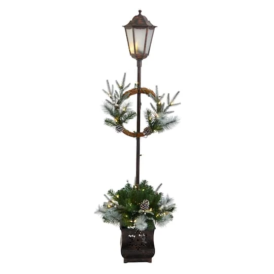 5ft. Pre-lit LED Holiday Decorated Lamp Post With Greenery In Decorative Planter 3 5ft. Pre-lit LED Holiday Decorated Lamp Post With Greenery In Decorative Planter