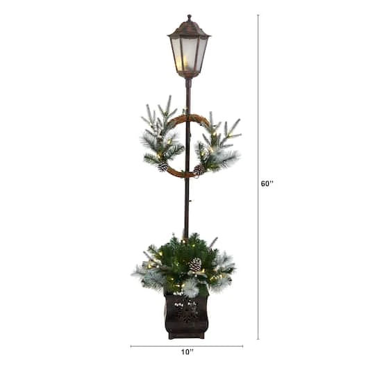 5ft. Pre-lit LED Holiday Decorated Lamp Post With Greenery In Decorative Planter 5 5ft. Pre-lit LED Holiday Decorated Lamp Post With Greenery In Decorative Planter - Image 3