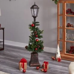 5ft. Pre-Lit LED Holiday Decorated Lamp Post With Greenery & Ornaments -Michaels X-Mas Decor D478689S 8