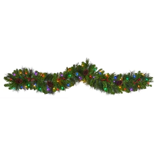 6ft. Pre-Lit LED Colorado Fir Christmas Garland With Berries & Pinecones 4 6ft. Pre-Lit LED Colorado Fir Christmas Garland With Berries & Pinecones - Image 2