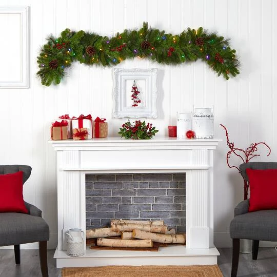 6ft. Pre-Lit LED Colorado Fir Christmas Garland With Berries & Pinecones 9 6ft. Pre-Lit LED Colorado Fir Christmas Garland With Berries & Pinecones - Image 7