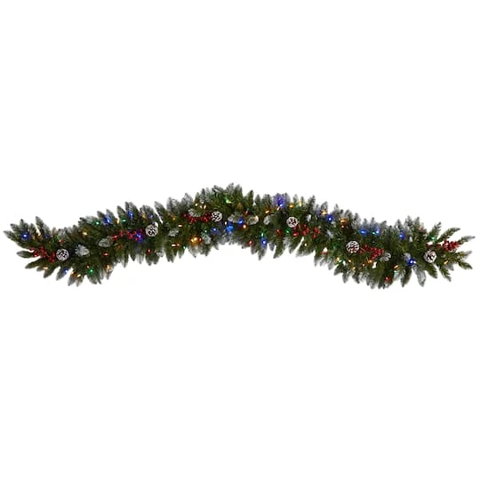 6ft. Pre-Lit LED Snow Tipped Extra Wide Christmas Garland With Pinecones & Berries 4 6ft. Pre-Lit LED Snow Tipped Extra Wide Christmas Garland With Pinecones & Berries - Image 2