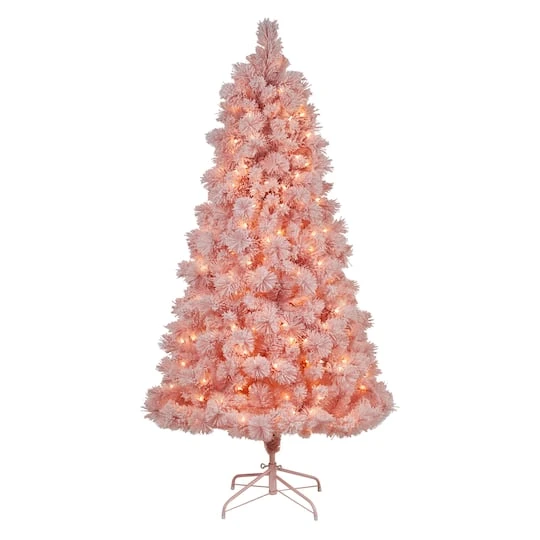 7ft. Pre-Lit Holiday Pink Cashmere Artificial Christmas Tree, White LED Lights 3 7ft. Pre-Lit Holiday Pink Cashmere Artificial Christmas Tree, White LED Lights