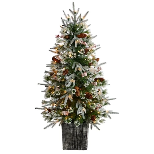 4ft. Pre-Lit Frosted Artificial Christmas Tree In Decorative Planter, White LED Lights 4 4ft. Pre-Lit Frosted Artificial Christmas Tree In Decorative Planter, White LED Lights - Image 2