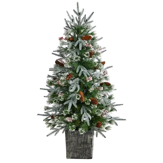 4ft. Pre-Lit Frosted Artificial Christmas Tree In Decorative Planter, White LED Lights 6 4ft. Pre-Lit Frosted Artificial Christmas Tree In Decorative Planter, White LED Lights - Image 4