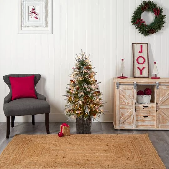 4ft. Pre-Lit Frosted Artificial Christmas Tree In Decorative Planter, White LED Lights 12 4ft. Pre-Lit Frosted Artificial Christmas Tree In Decorative Planter, White LED Lights - Image 10